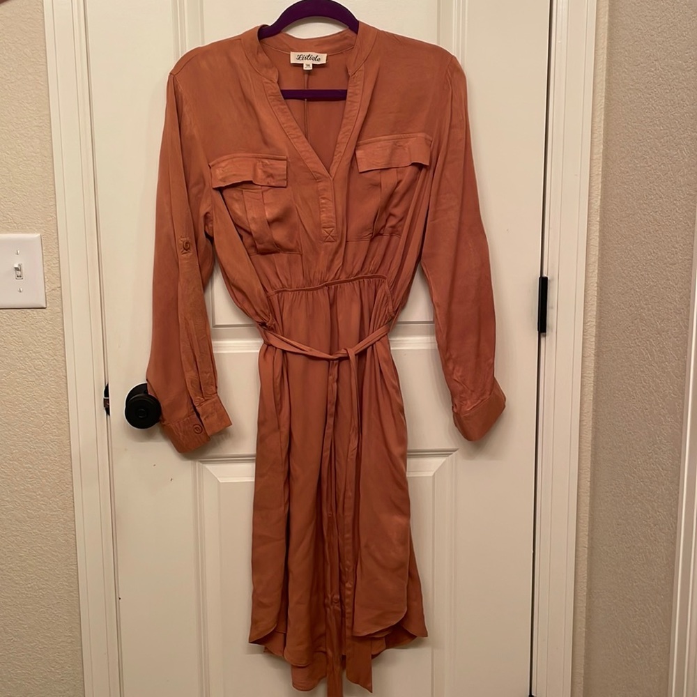Orange long sleeve belted dress